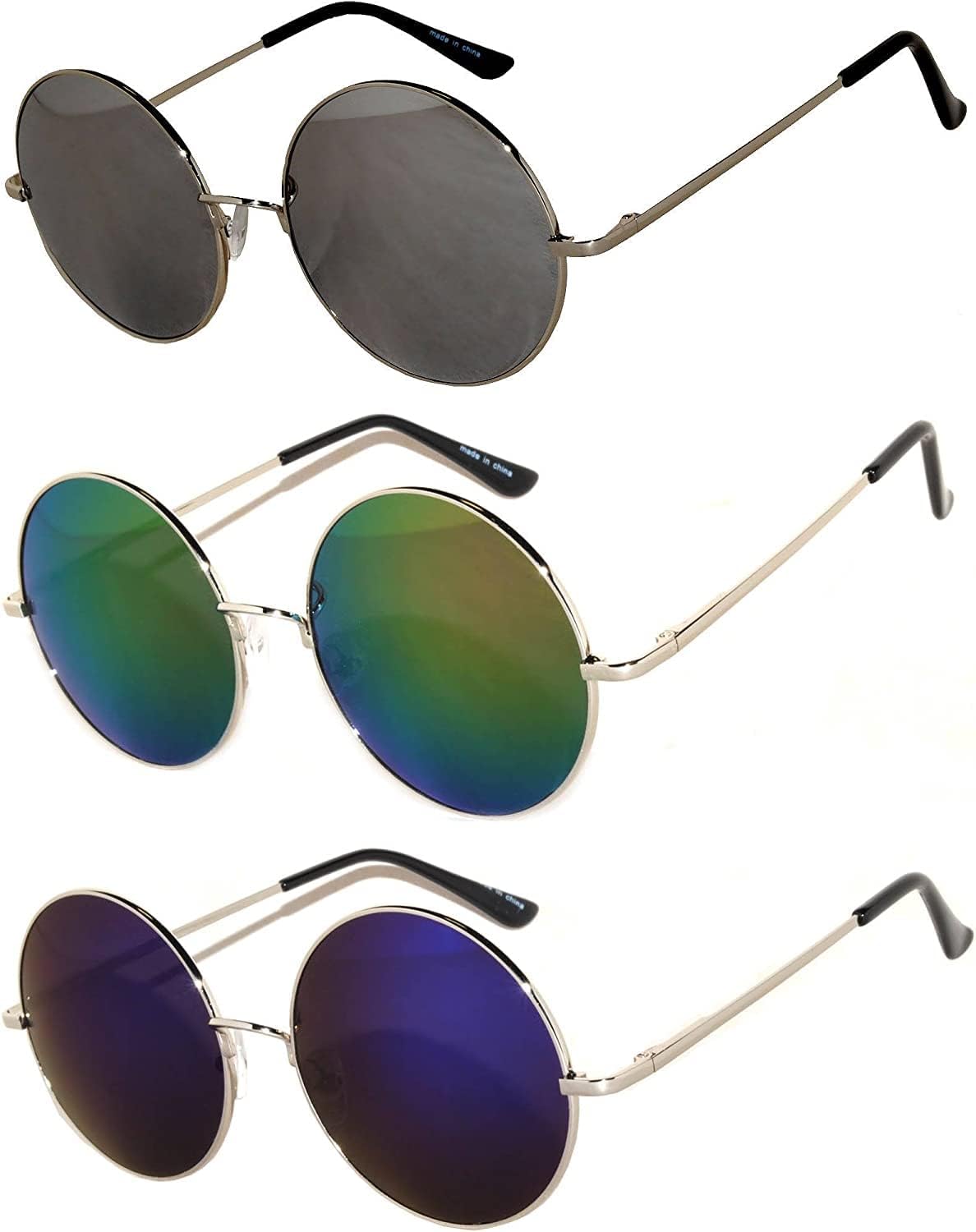 

Солнцезащитные очки OWL, набор из 3 пар, круглые, в стиле ретро-винтаж, с цветной металлической оправой, маленькая модель 43 мм, 56 Mm Silver, Multicolor, Blue (Mirror)