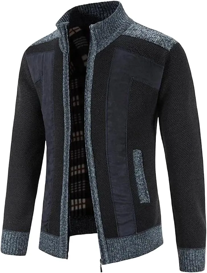 

Мужской теплый кардиган с воротником стойкой