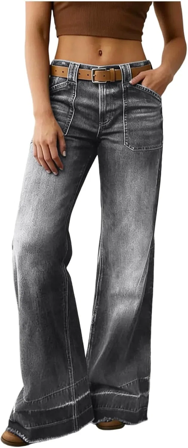 Джинсы свободные Wides Leg, серые