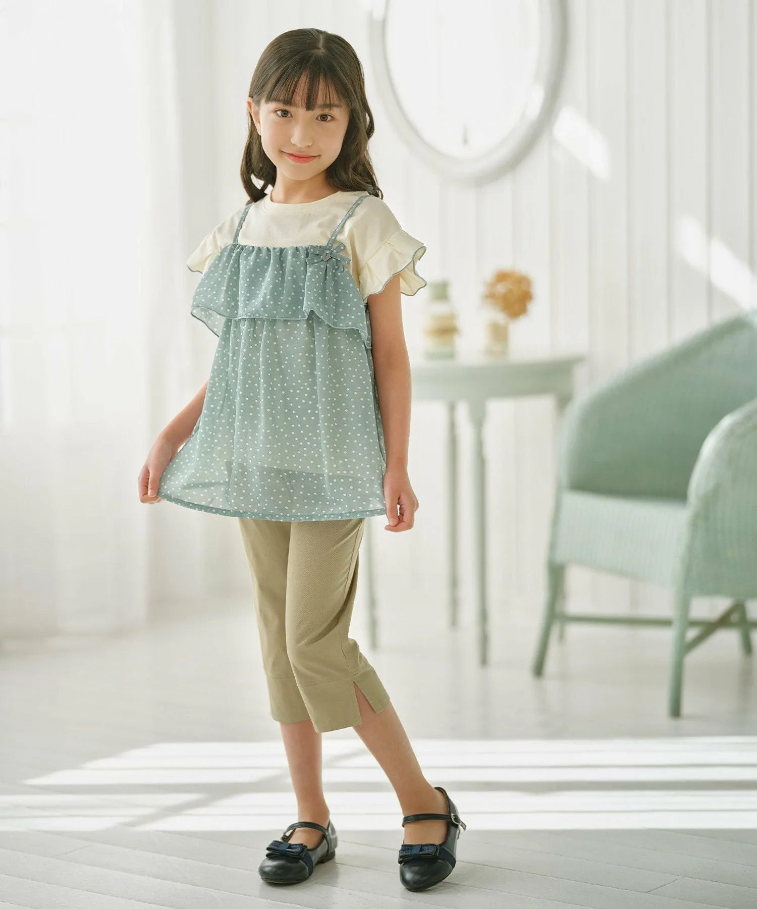 Комплект из майки и футболки в горошек (110-140 см) Kids Suite, Mint green x cream [562] — фото 2