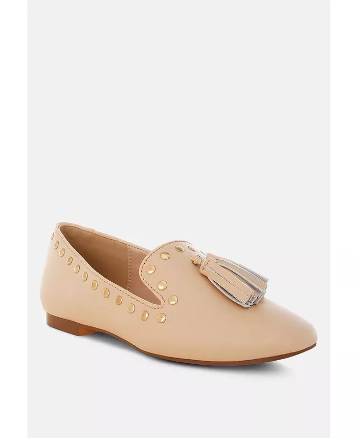 Филоха Лоферы на плоской подошве с декоративными шипами и кисточками Rag & Co, коричневый/бежевый