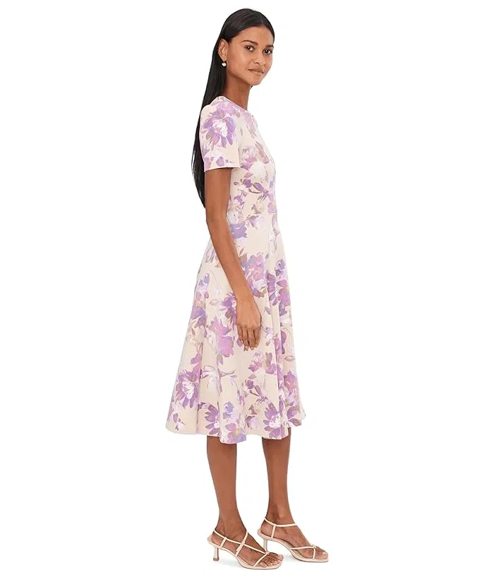 Платье A-silhouette Short Sleeve Scuba Floral Aline Calvin Klein, Khaki Regal Multi — фото 3