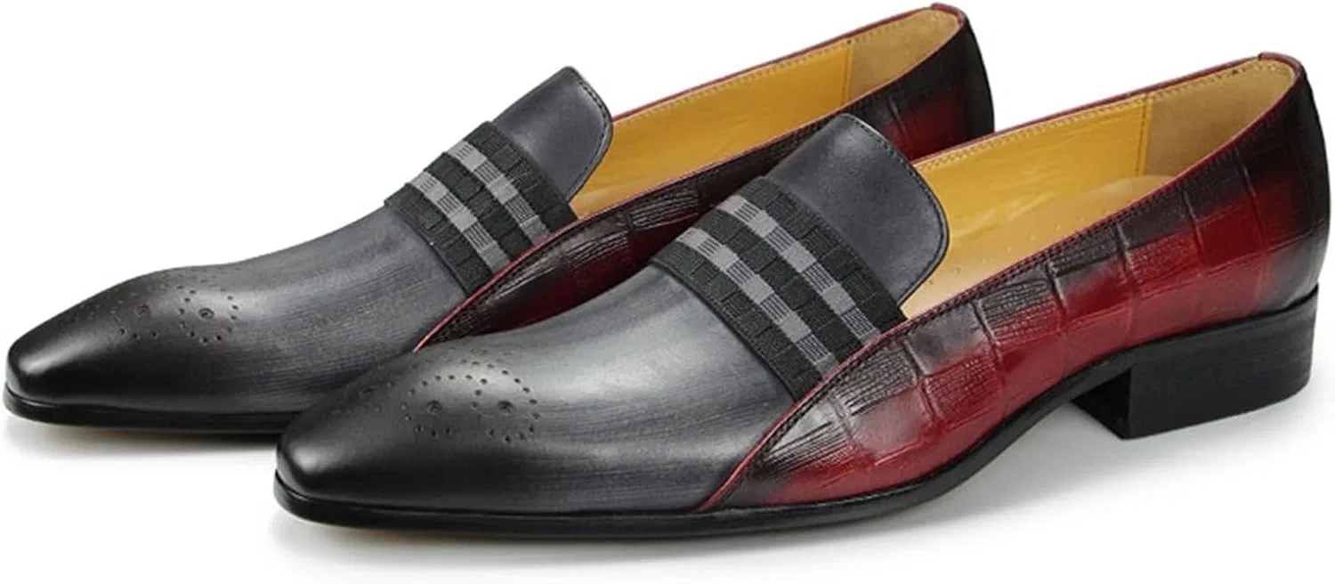 Туфли кожаные мужские, красно-серые полосатые, Loafers EXAMEEEU
