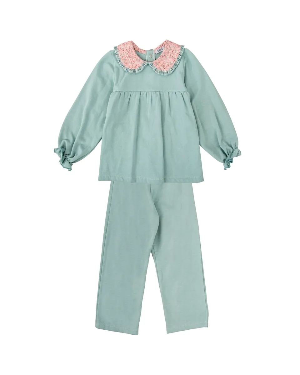 

Детский комплект свитшот с воланчиком на воротнике и подходящие брюки BABIDÚ, зеленый