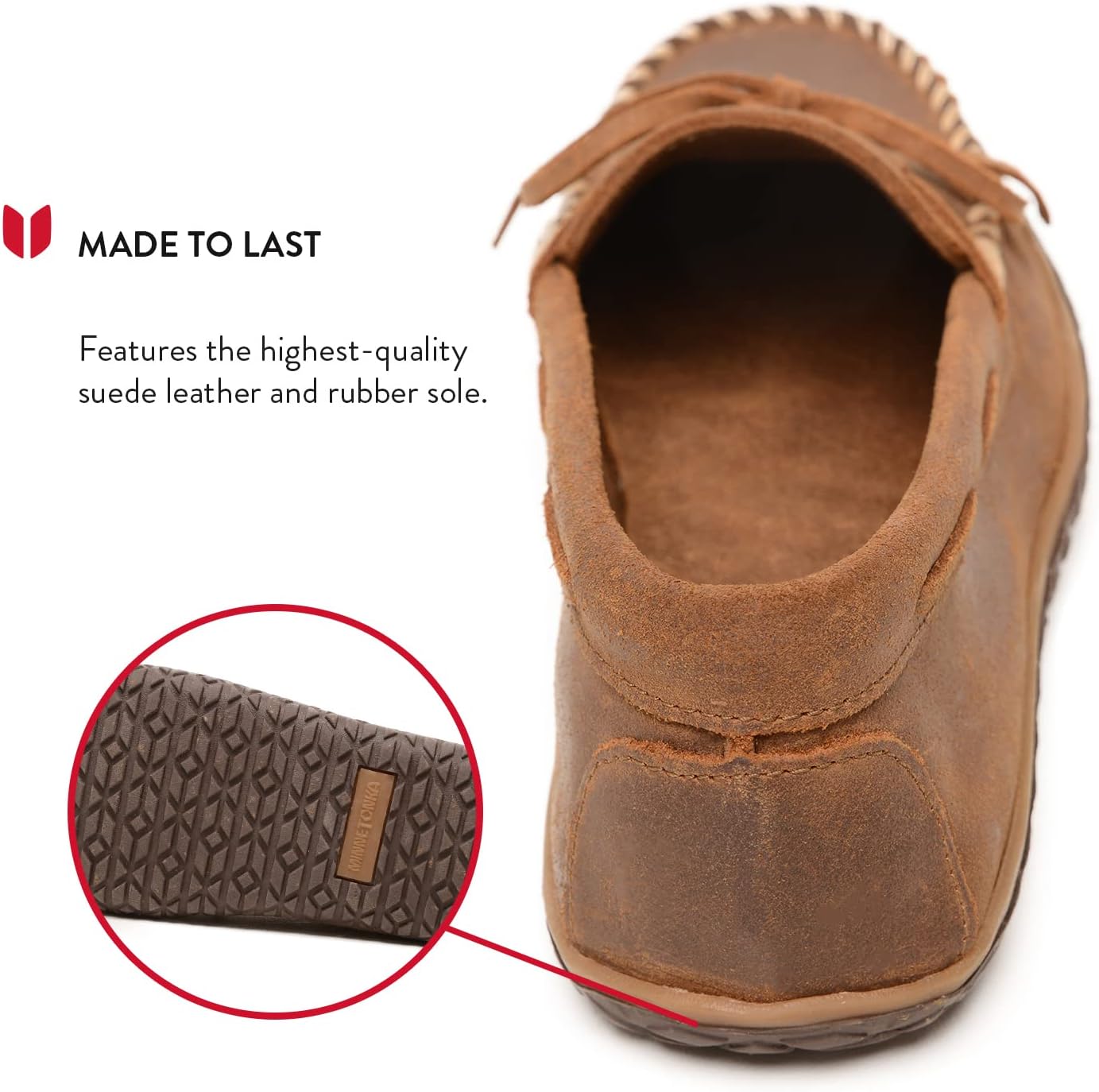 Мокасины Minnetonka Men's Tread из замши для мужчин - водоотталкивающие домашние и тапочки с резиновой подошвой MinnTREAD, коричневый — фото 4