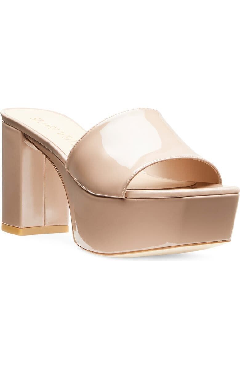 Stuart Weitzman Платформа Squarehigh 95 Слайд Женские 10 Песочный Каблук Сандалии FZP238, бежевый