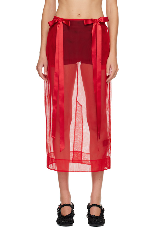 

Прозрачная юбка-карандаш с бантом и лентой Simone Rocha, красный