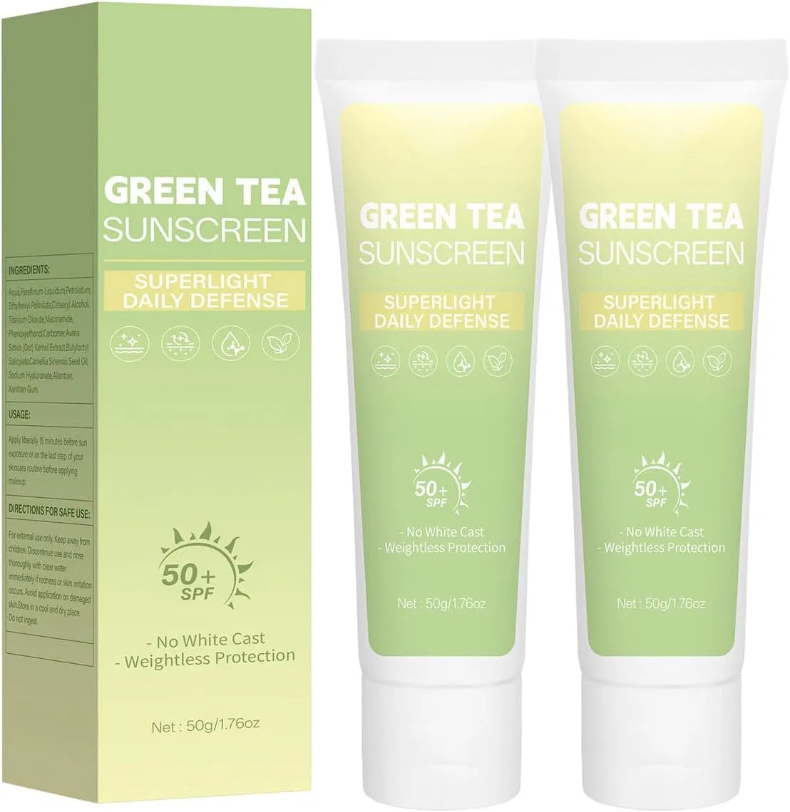 Корейский солнцезащитный крем для лица с зеленым чаем SPF 50 Aoseiens, 2 Pieces.