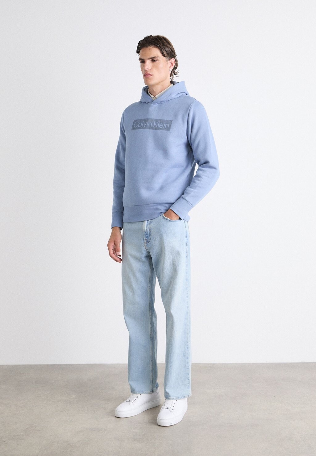 

Толстовка с капюшоном BOX STRIPED LOGO HOODIE Calvin Klein, светло-голубой
