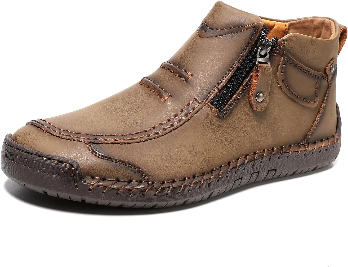 

Мужские ручной работы премиальные кожаные слипоны, ортопедические лоферы с широкой носочной частью, ретро-кэжуал нескользящие прогулочные туфли для повседневной носки и путешествий Generic, хаки