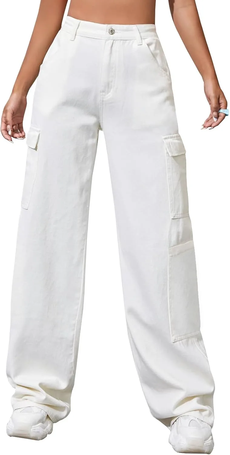 

LONGBIDA женские джинсы карго с высокой талией Y2K прямые широкие