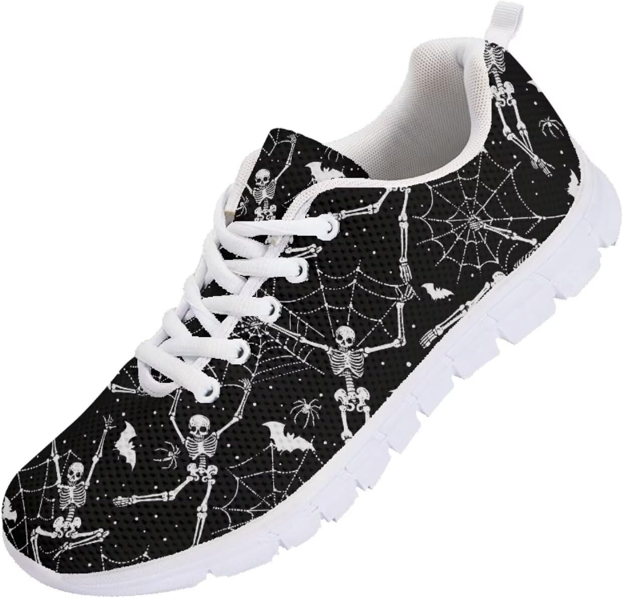 

Кроссовки Forchrinse для женщин и мужчин, повседневные с шнуровкой, нескользящие, для бега, спорта и тренажерного зала, Halloween Skeleton Spider Web