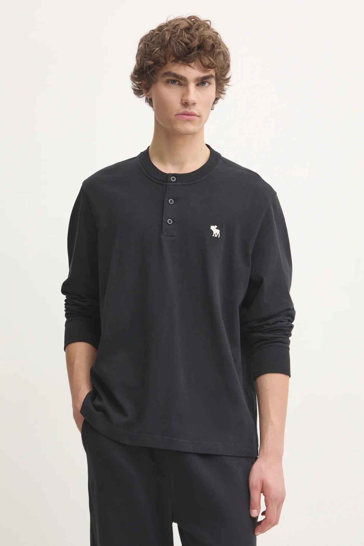 

Хлопковый топ с длинными рукавами Abercrombie & Fitch, черный