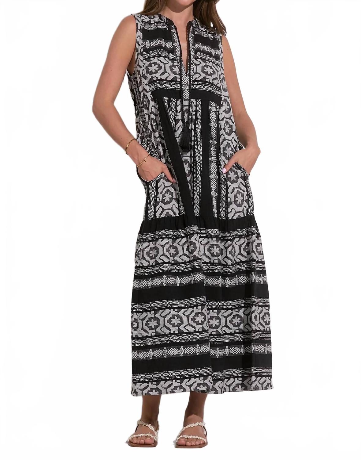 

Черно-белое макси-платье с V-образным вырезом без рукавов ELAN