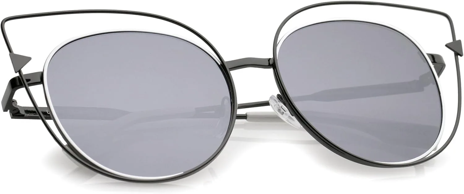 

Солнцезащитные очки zeroUV Oversize с металлическим вырезом, стреловидным акцентом и плоскими линзами в форме «кошачий глаз», диаметр линз 57 мм, Black-white / Smoke