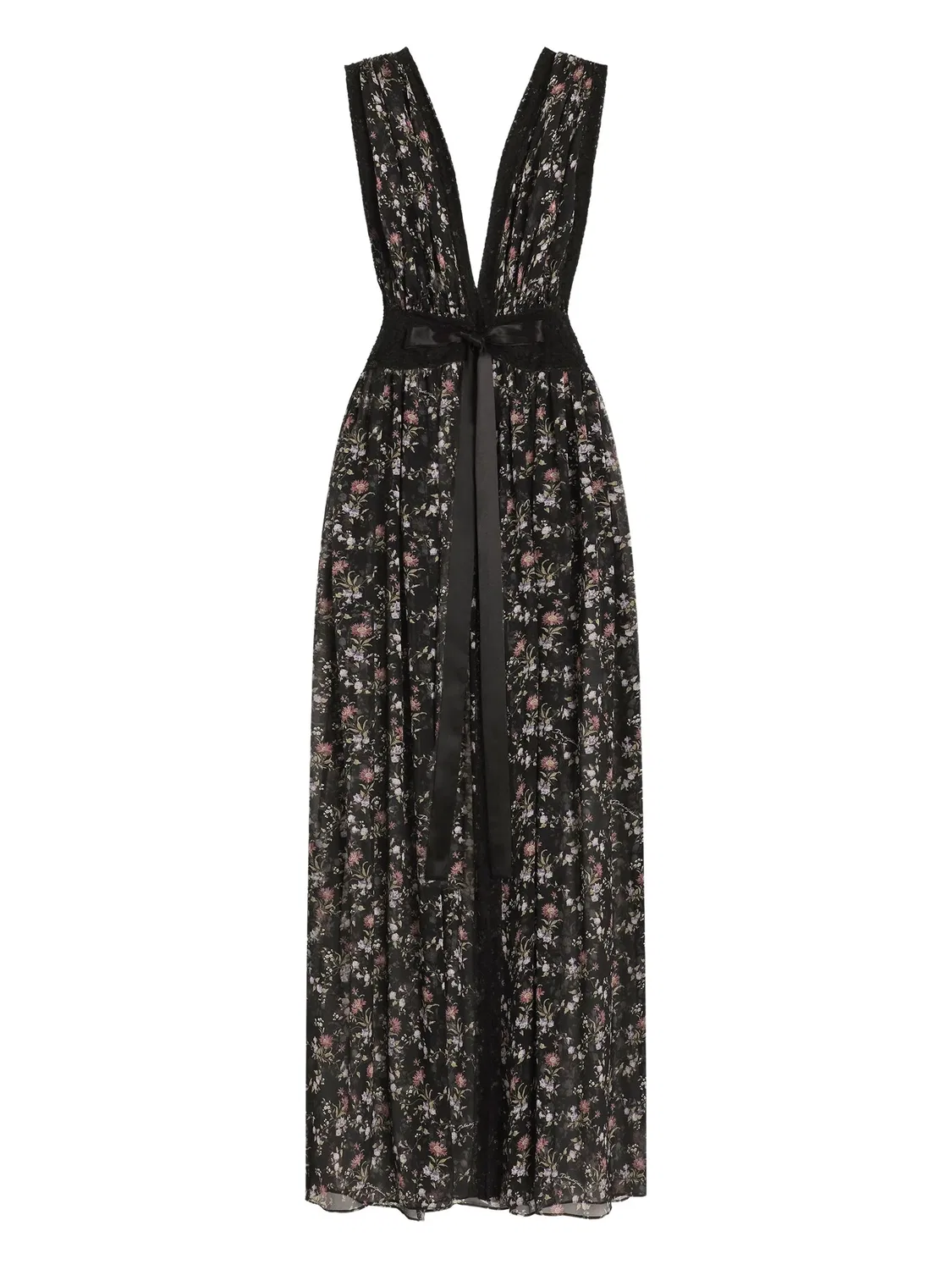 Кружевное платье макси с цветочным принтом Dolce & Gabbana, черный
