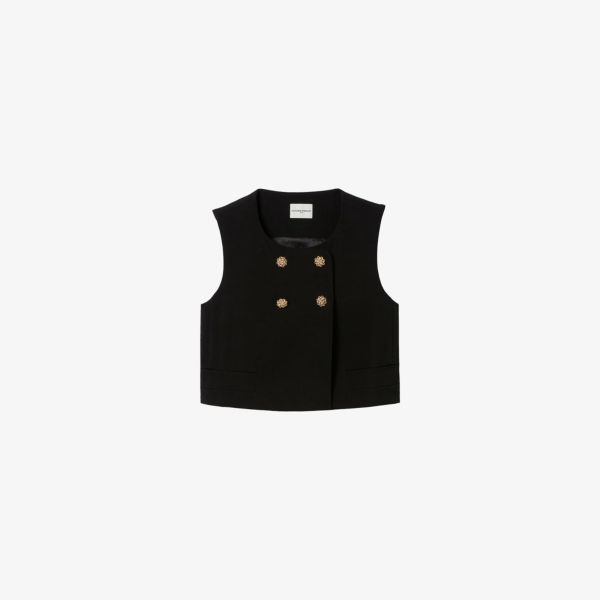 

Жилет плетеный с круглым вырезом и цветочными пуговицами Claudie Pierlot, черный