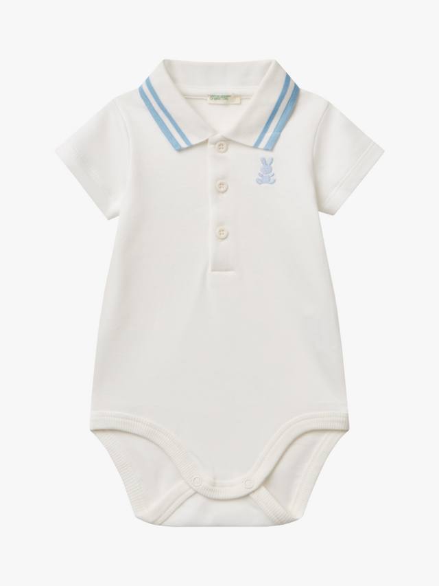 

Боди-поло с детским логотипом на шее Benetton, белый