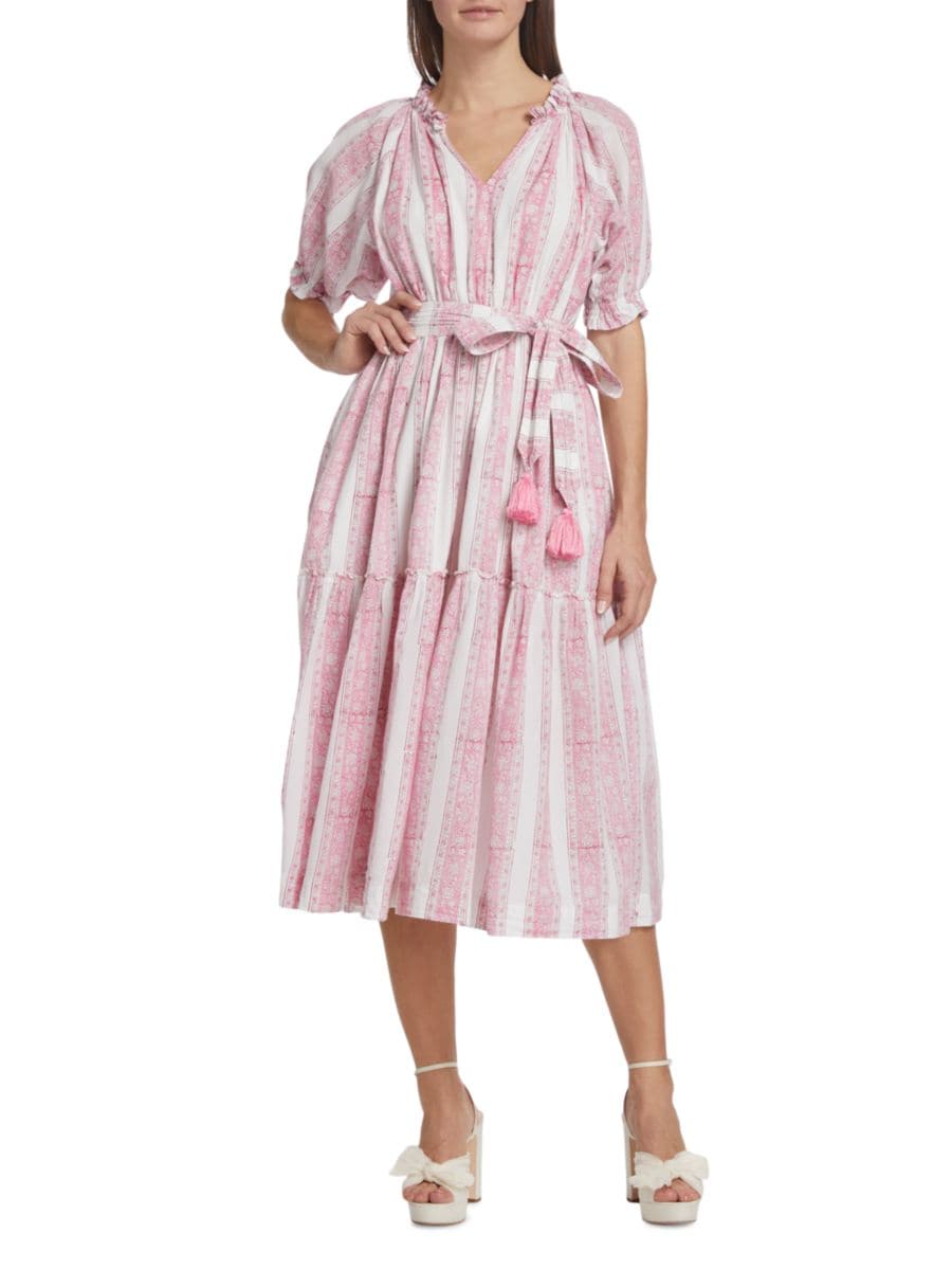 

Полосатое многоярусное расклешенное платье миди Mille, цвет Jaipur Stripe