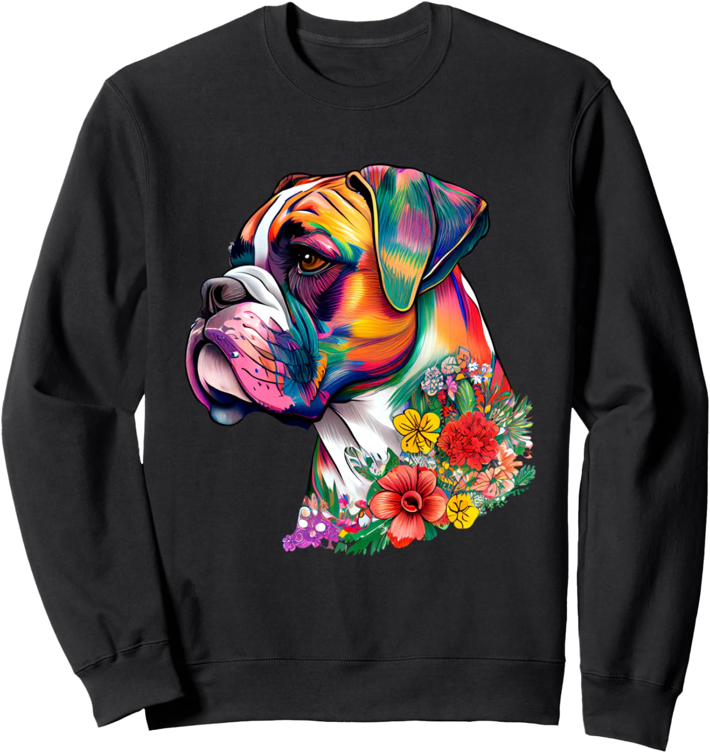 

Яркая толстовка с изображением собаки породы боксер и цветочным рисунком Colorful Boxer Dog Floral Print Art Nature Animal, черный