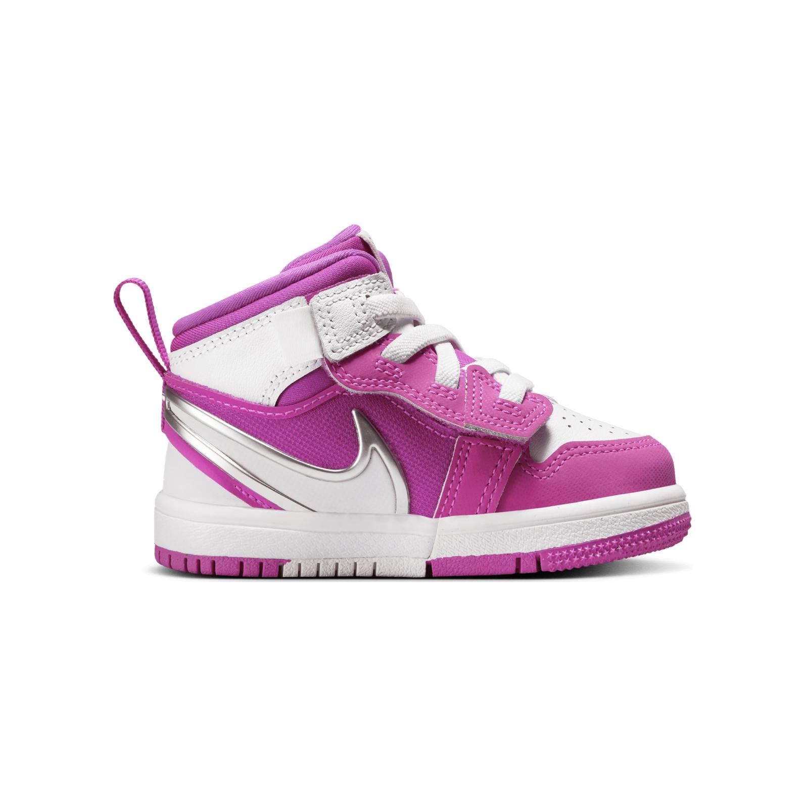 Детские кроссовки Air 1 устойчивые к истиранию Mid Top розовые белые Jordan, Flame Pink/White — фото 2