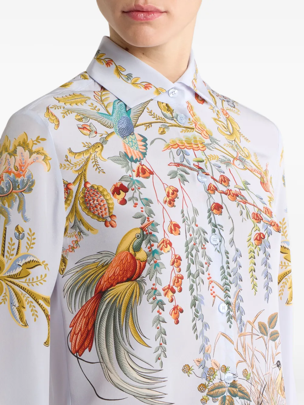 Шелковая рубашка с принтом флора и фауна Etro, синий — фото 4