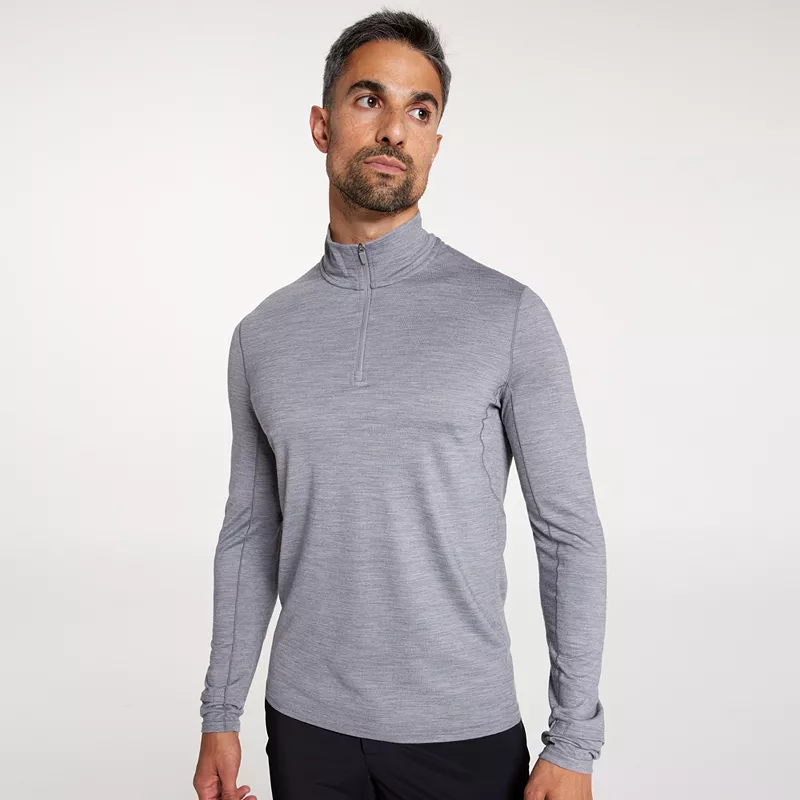 

Мужская рубашка VRST x Smartwool с длинным рукавом, молния 1/4, цвет Light Grey Heather