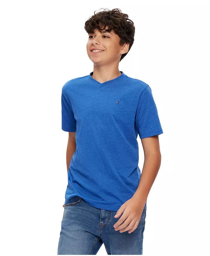 Футболка с V-образным вырезом и вышитым логотипом для малышей и мальчиков Tommy Hilfiger, синий — фото 2