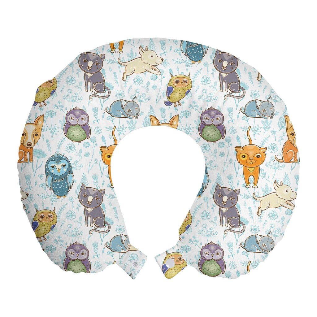 

ABAKUHAUS Подушка для путешествий с героями мультфильмов, поддержка шеи, Animals Kitten Puppy Art, Пенопластовые дорожные принадлежности для самолета и автомобиля, 30x30 см, Разноцветные
