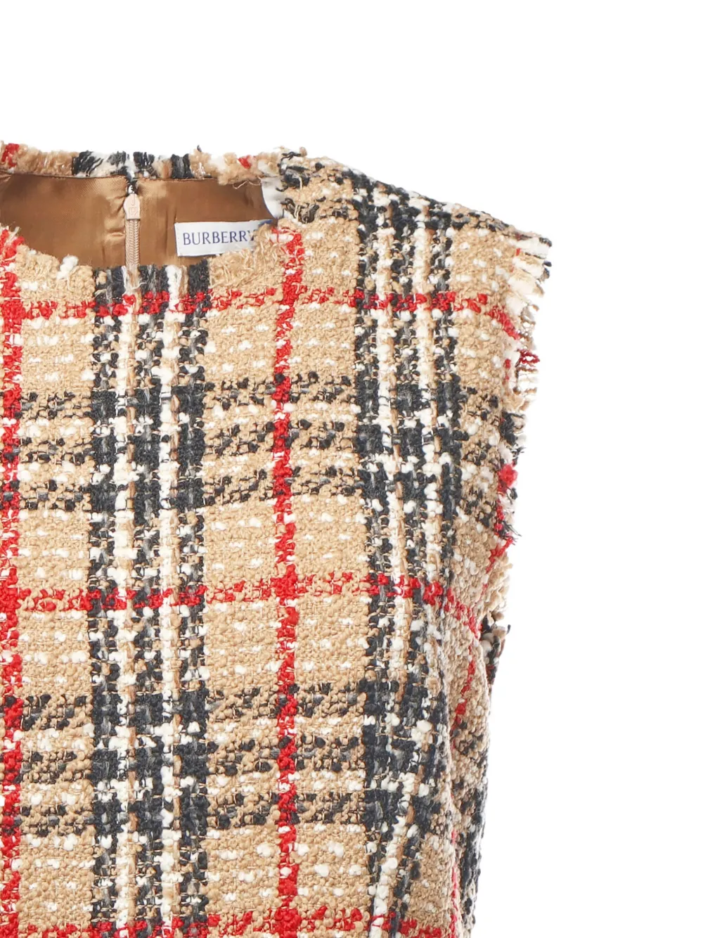 Платье миди Burberry в клетку с необработанным краем, бежевый — фото 3