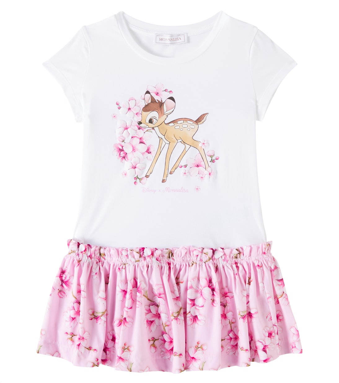 

Платье из хлопковой смеси с принтом Disney Monnalisa, Bianco+Rosafairytale