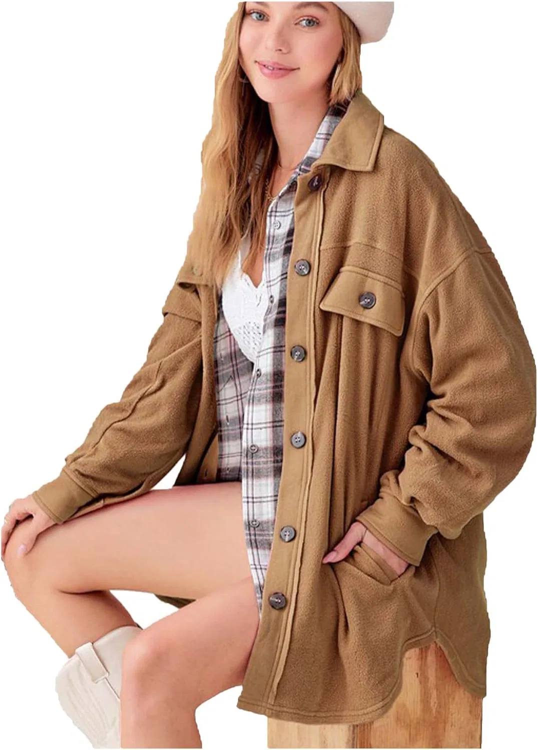 Куртка-шакет Sunshine Fleece с карманами Generic, коричневый — фото 3