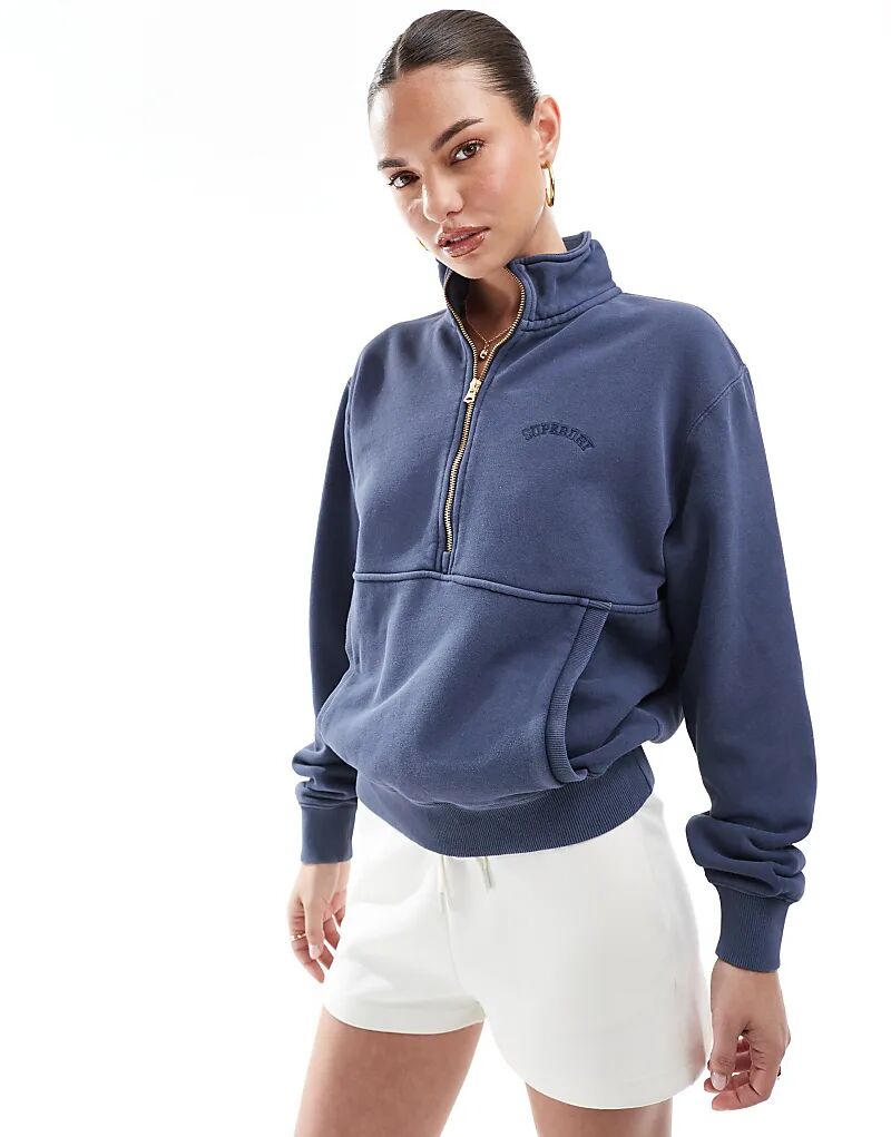 

Толстовка Superdry Essential с логотипом и молнией на половину длины в цвете Lauren Navy.