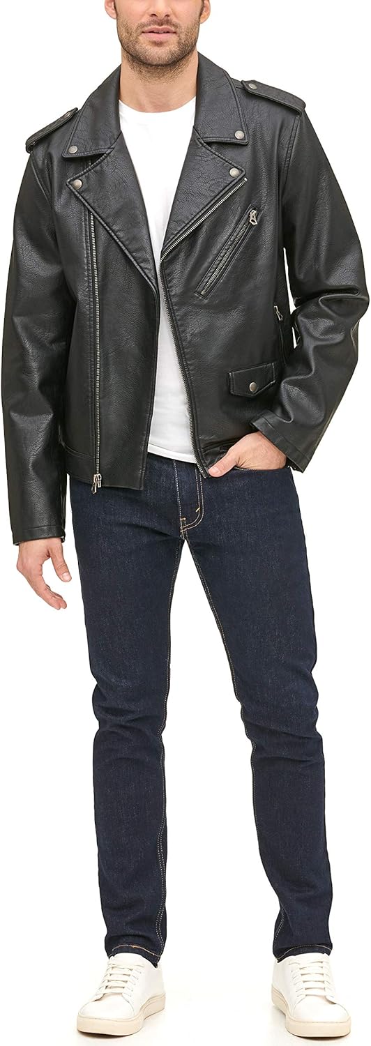 Мужская классическая мотоциклетная куртка Levi's из искусственной кожи, Black — фото 3