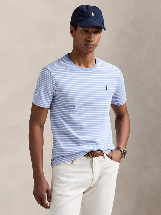 

Хлопковая поло футболка с коротким рукавом Slim Fit в полоску Ralph Lauren, Dress Shirt Blue/Wh