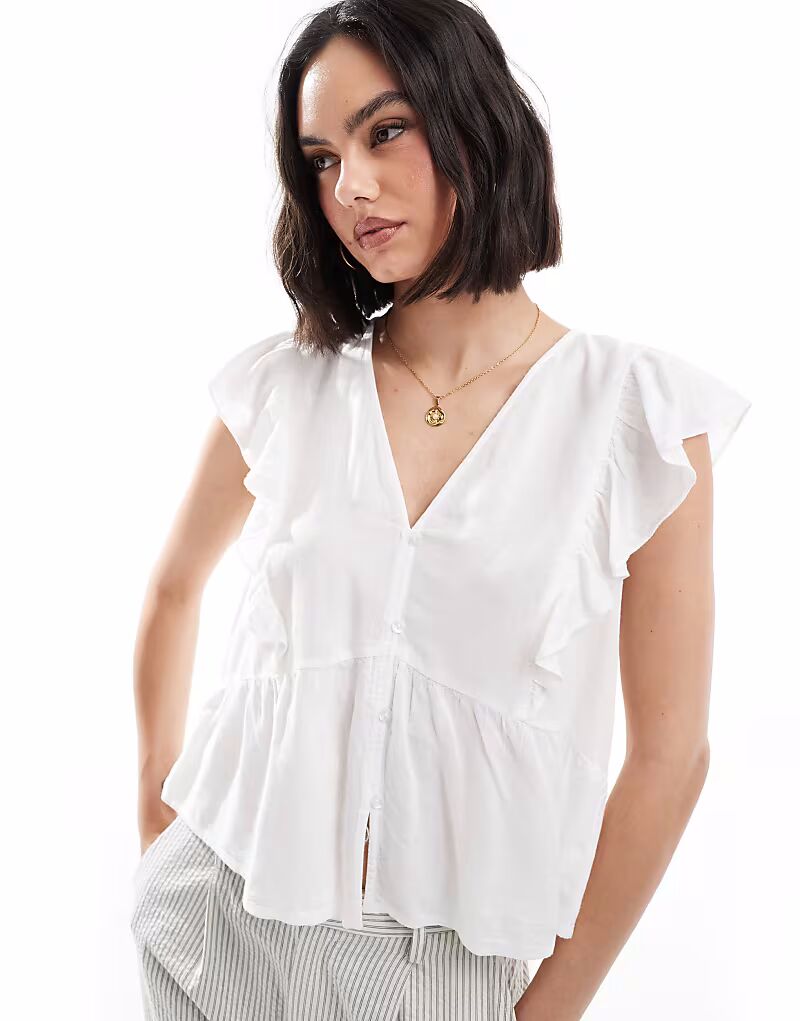 

Топ ONLY frill detail button through top in white