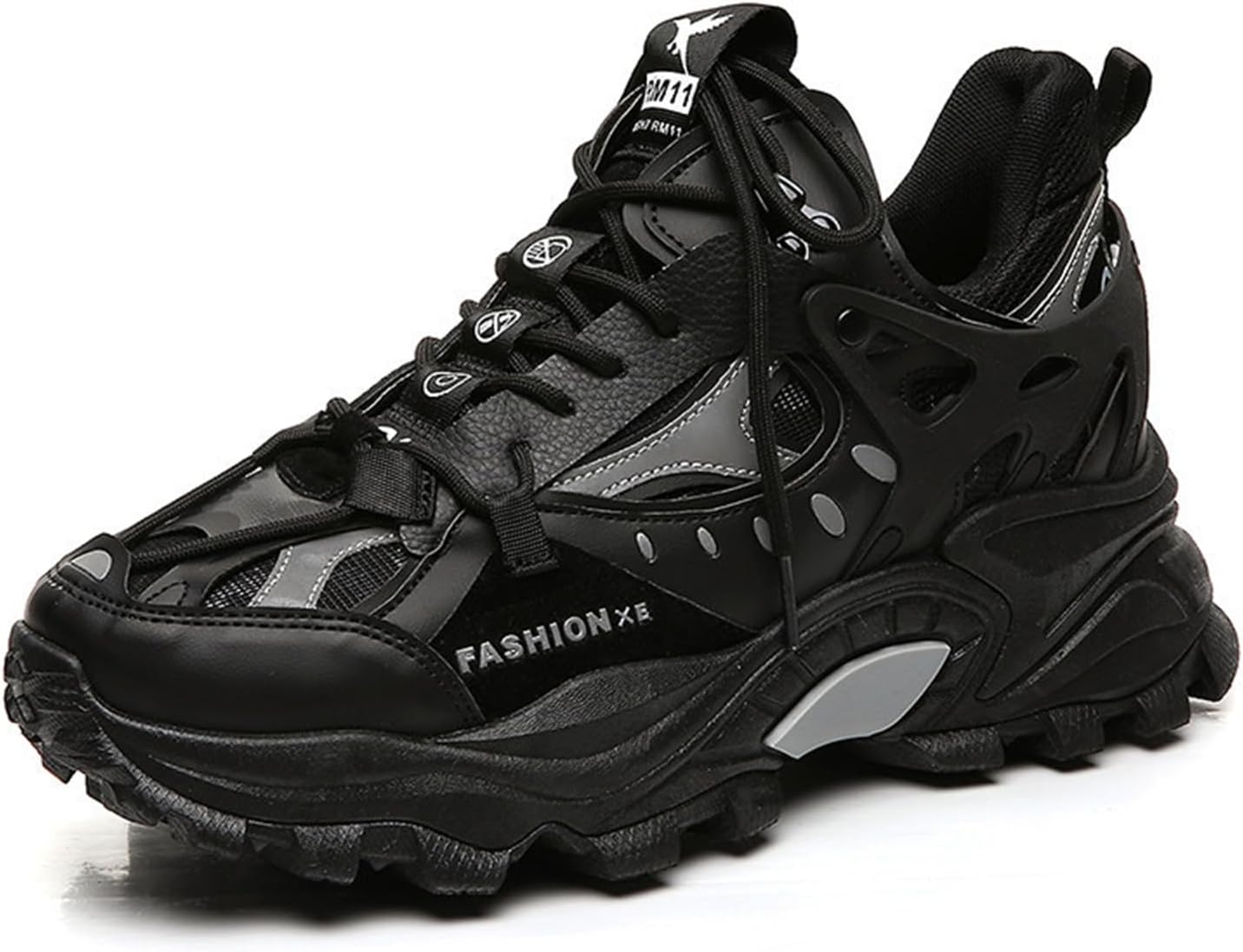 

Мужские модные кожаные высокие кеды на шнуровке с массивной платформой, повседневные, с нескользящей подошвой, с округлым носком, для вождения, прогулок, бега и теннисных тренировок Netehadi, черный