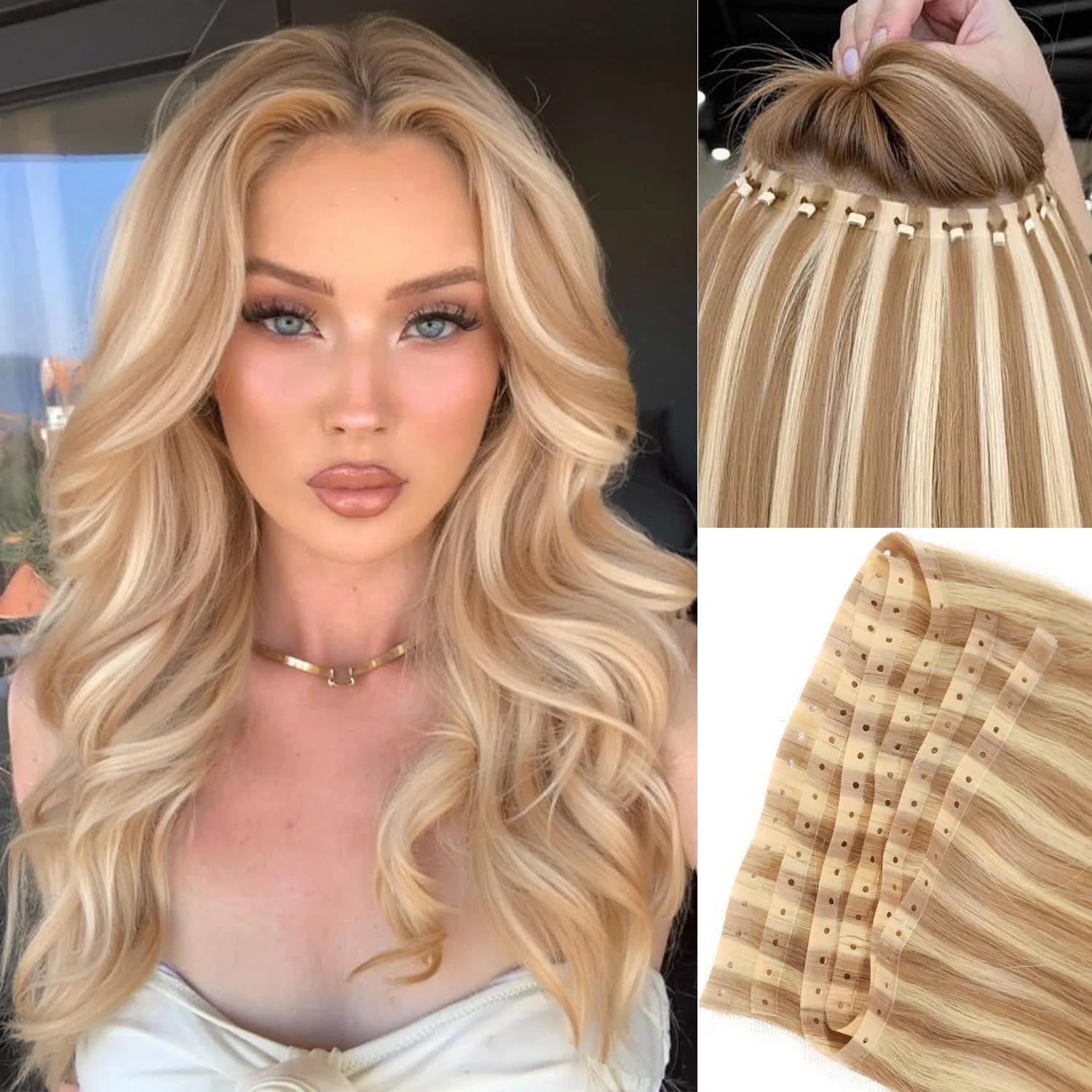 Комплект из 2 накладных прядей для волос WIGNEE на микрокольцах, 50 см Wignee, Blonde Mix