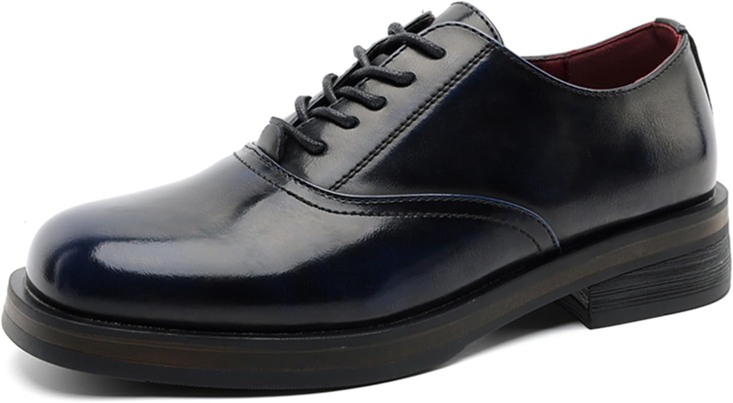

Мужские кожаные туфли-оксфорды с квадратным носком на платформе, модные, удобные, на шнуровке, с массивным каблуком-блоком, для деловых встреч, свадеб и официальных мероприятий Nxnbhsl, синий