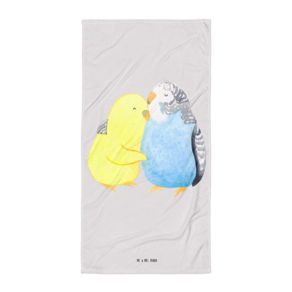 

Банное полотенце Mr. & Mrs. Panda XL Budgie Love — серая пастель — подарок, партнер, объятия, доверие, объятие, влюбленность, полотенце для сауны, объятие, предложение руки и сердца, белый