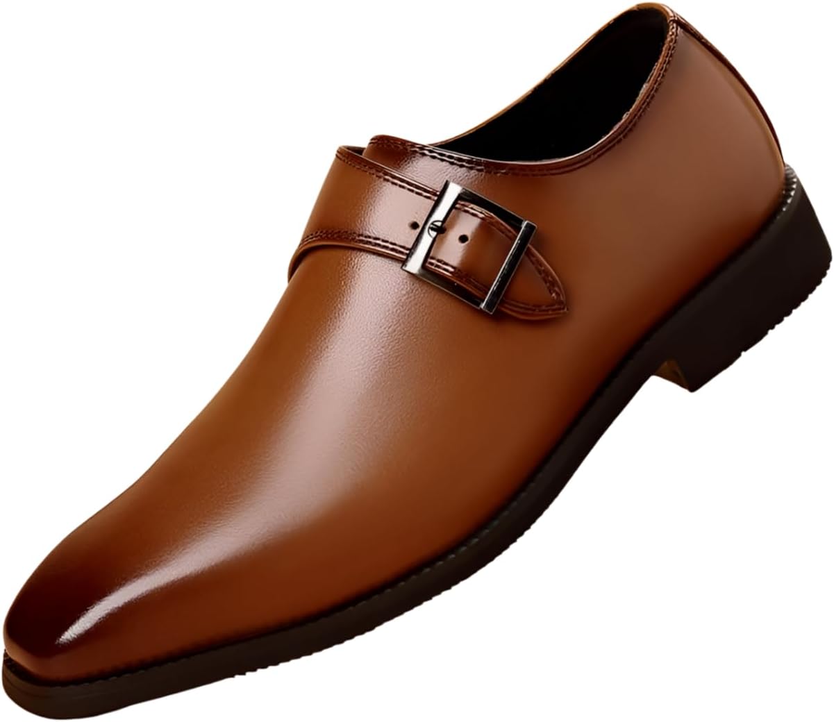 

Мужские кожаные туфли Santimon с монк-ремнем, лоферы с гладким носком, повседневные и деловые туфли без шнурков для офиса и формального костюма, коричневый