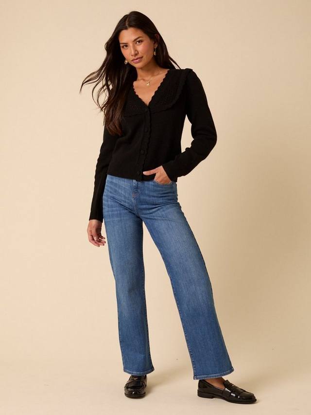 

Кардиган из шерстяной смеси Pointelle с отделкой в виде ракушек Nobody's Child, Black