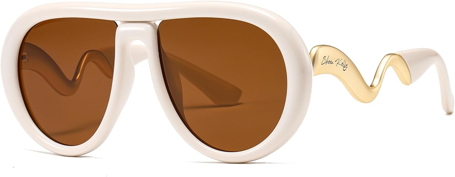

Солнцезащитные очки SHEEN KELLY поляризованного овального типа для женщин, увеличенного размера, модная плоская оправа, изогнутые металлические дужки, дизайнерские очки, 4