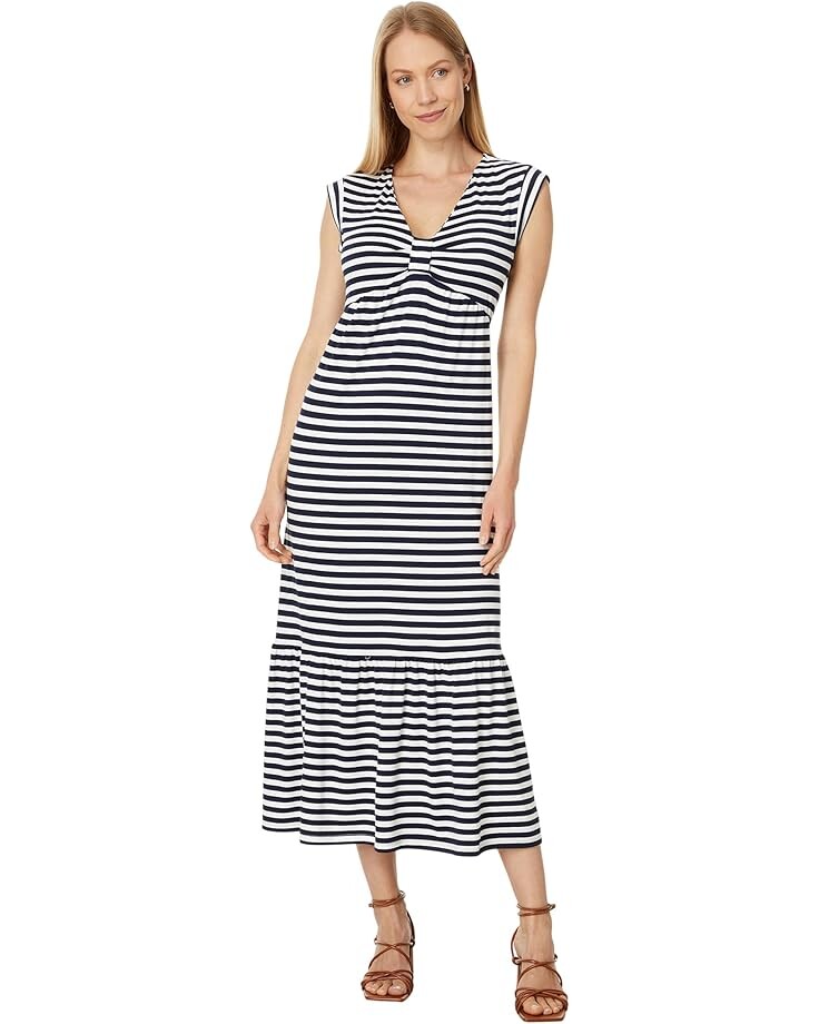 

Платье Tommy Hilfiger Stripe Tiered Midi Dress, цвет Sky Captain/Ivory