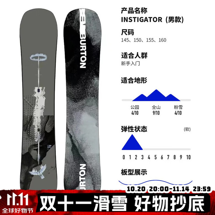 

Сноуборд Burton Instigator All-Mountain для карвинга, 150 см, Серый, Сноуборд Burton Instigator All-Mountain для карвинга, 150 см