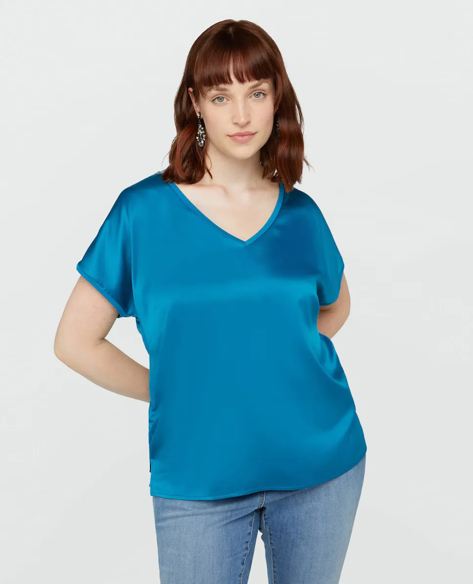 

Женская футболка из двух тканей с v-образным вырезом Fiorella Rubino, светло-голубой