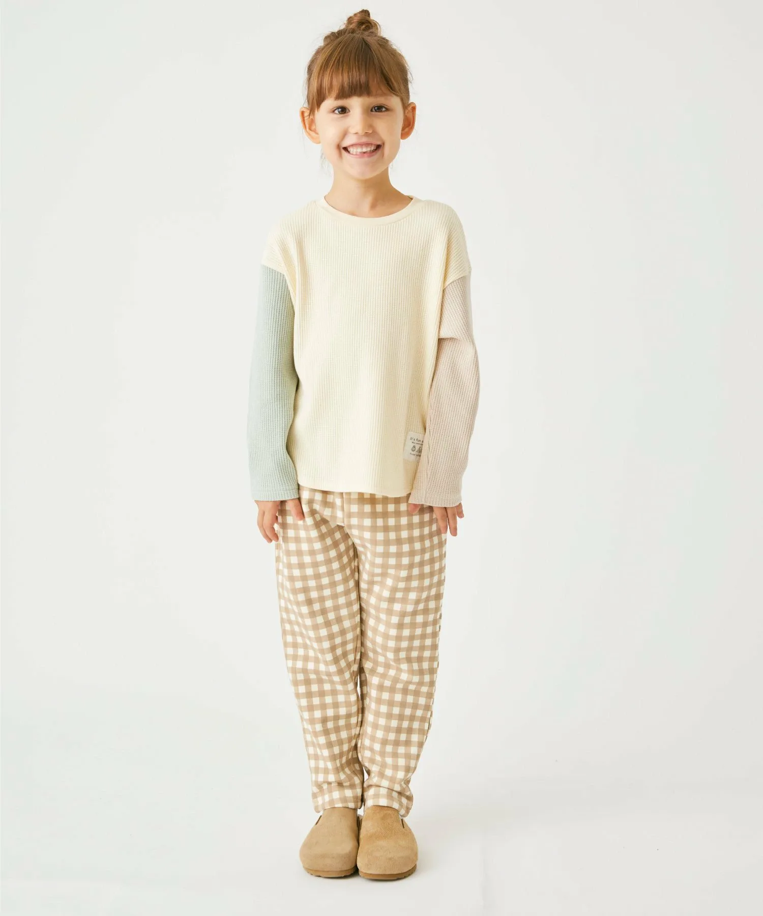 Брюки зауженного к щиколотке цвета флиса Ever Closet, Ivory x Brown A — фото 2