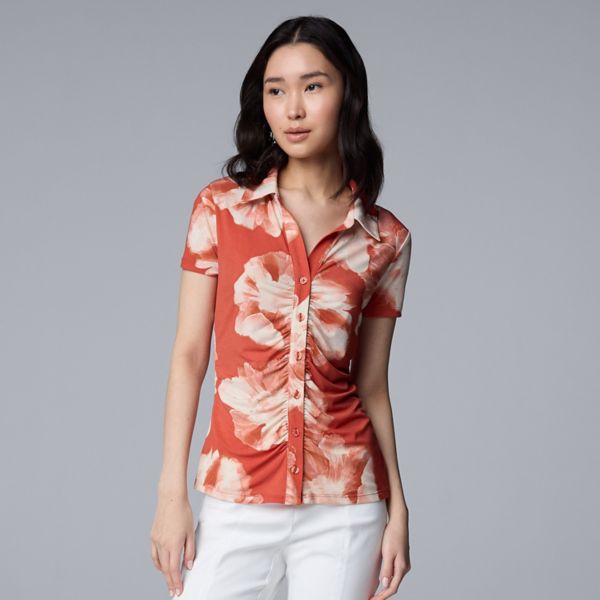 

Женская рубашка с рюшами спереди Simply Vera Vera Wang, цвет orange floral