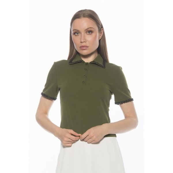 

Женская блузка с коротким рукавом и отделкой на воротнике Alexia Admor, цвет army green