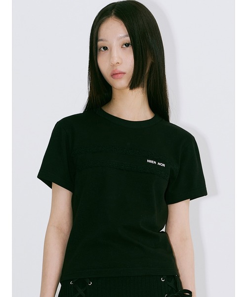 

.KOM Топ укороченный с кружевной отделкой, A'GEM, черный